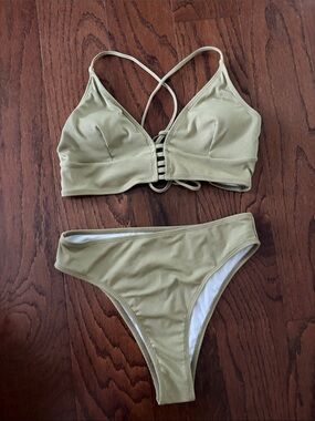 Ribbed Olive Green Two-Piece Bikini Set